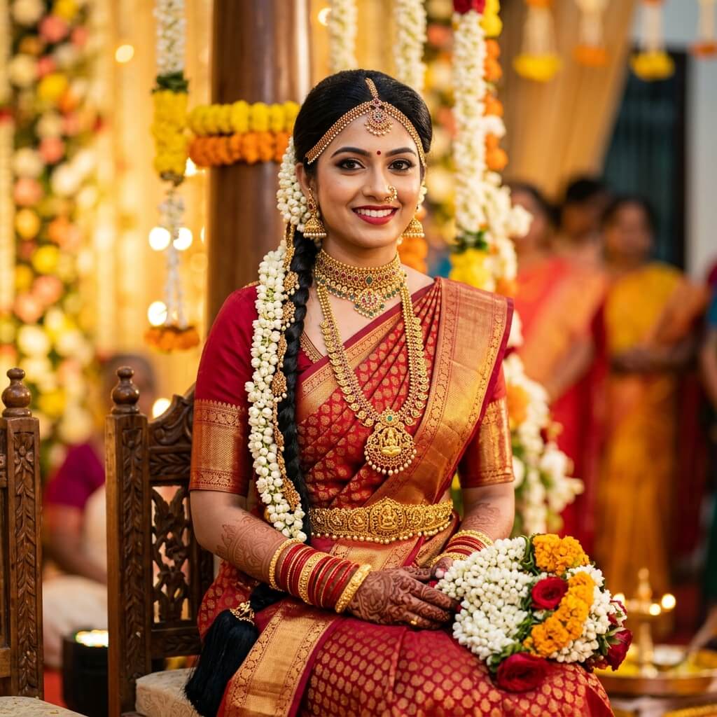 Bridal portrait red lehenga